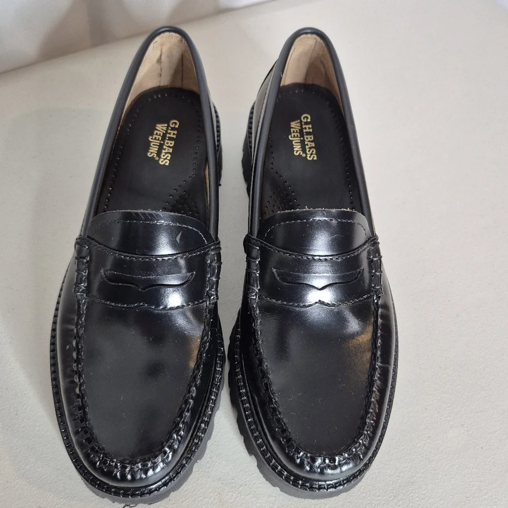 G.H Bass Women's Whitney Super Lug Weejuns Penny Loafer Black Leather - Size 6.5 - Picture 9 of 16